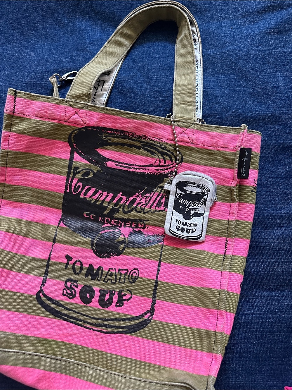 Campbell's Graphic Pink and Olive Stripe Canvas Tote